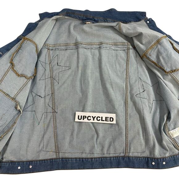 Upcycled Denim Jacket Womens 3X Margaritaville Grunge Patchwork Folk Art Boho - Picture 5 of 15